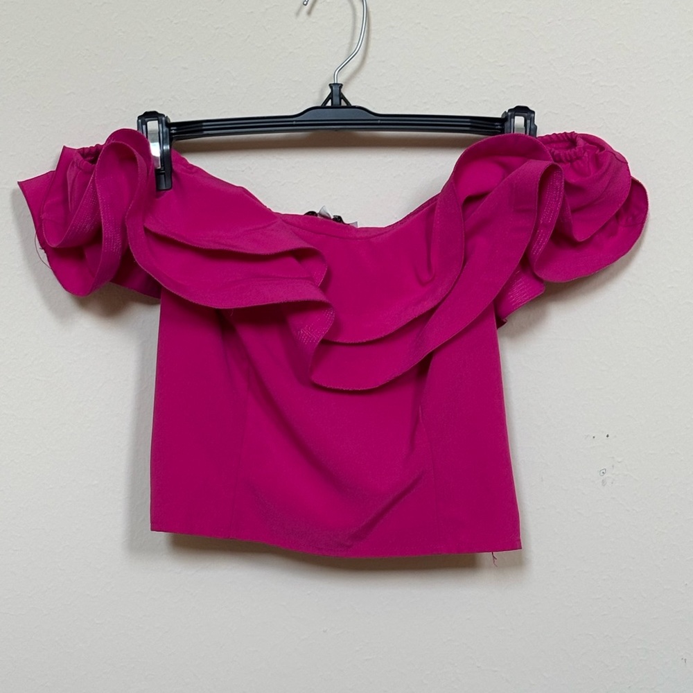 Haute Monde Pink Ruffled Crop Blouse